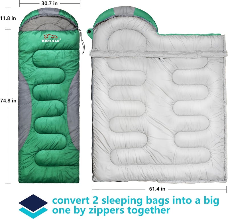 rioyalo 0 Degree Winter Sleeping Bags for Adults Camping (450GSM) - Temp Range (5F–32F) Portable Waterproof Compression Sack- Camping Sleeping Bags for Big and Tall in Env Hoodie: Backpacking Hiking 4 Season - Image 4